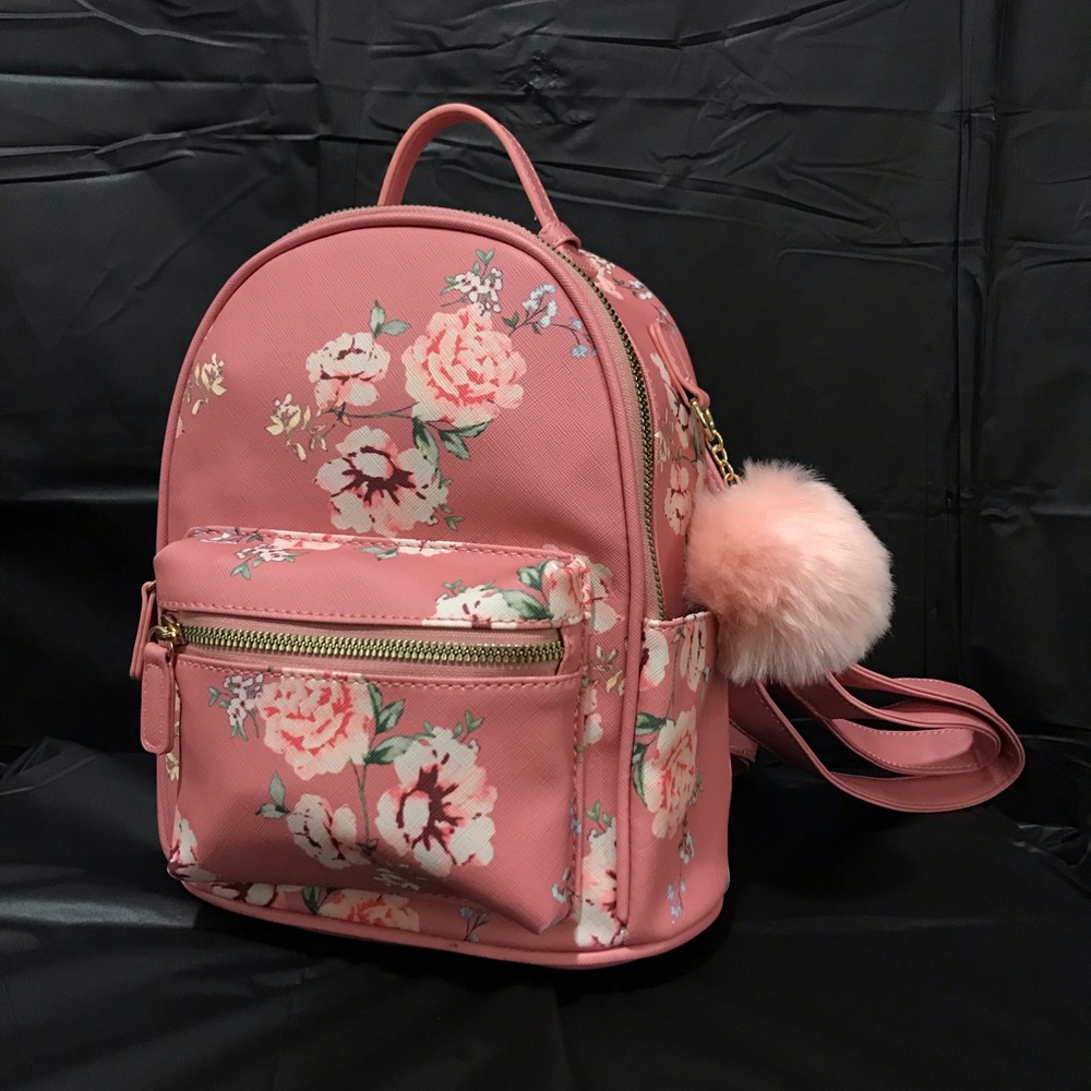 LD Pink Floral Rose Handbag Backpack